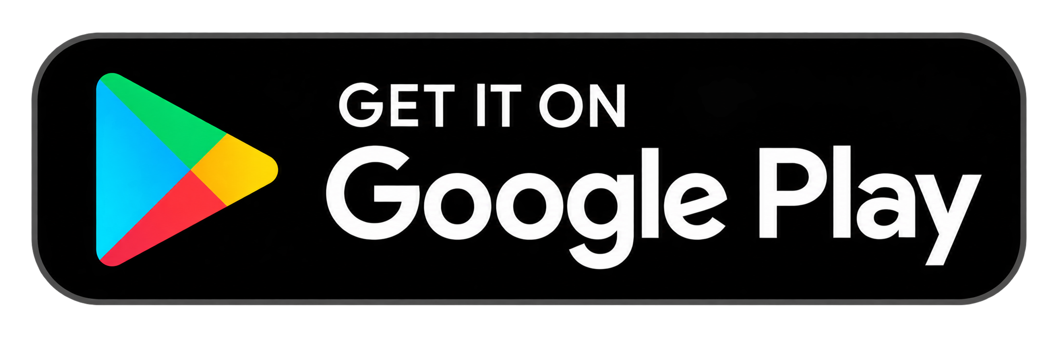 Black rounded Google Play sign with multicolor play logo and white “GET IT ON Google Play” text.